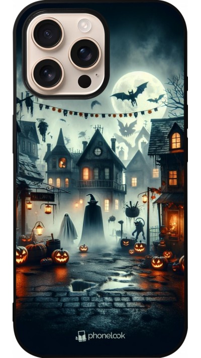 iPhone 16 Pro Max Case Hülle - Silikon schwarz Halloween Spukstadt