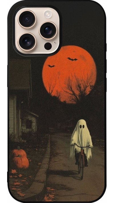 iPhone 16 Pro Max Case Hülle - Silikon schwarz Halloween 2025 Ghost on a bicycle