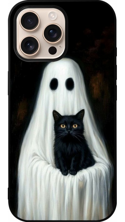 iPhone 16 Pro Max Case Hülle - Silikon schwarz Halloween 2025 Ghost with black cat