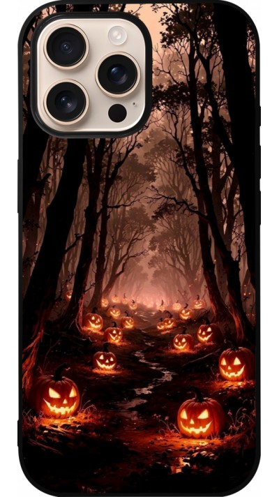 iPhone 16 Pro Max Case Hülle - Silikon schwarz Halloween 2025 Road of Terrifying Pumpkins