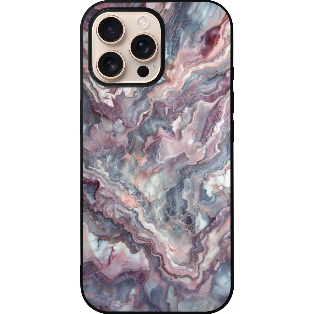 iPhone 16 Pro Max Case Hülle - Silikon schwarz Violetter silberner Marmor