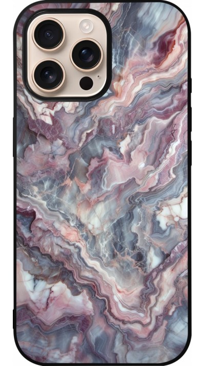 iPhone 16 Pro Max Case Hülle - Silikon schwarz Violetter silberner Marmor