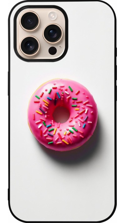 iPhone 16 Pro Max Case Hülle - Silikon schwarz Weisser Hintergrund, pinker Donut
