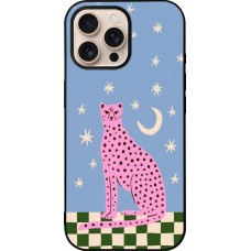 Coque iPhone 16 Pro Max - Silicone rigide noir Pink leopard with stars 2026