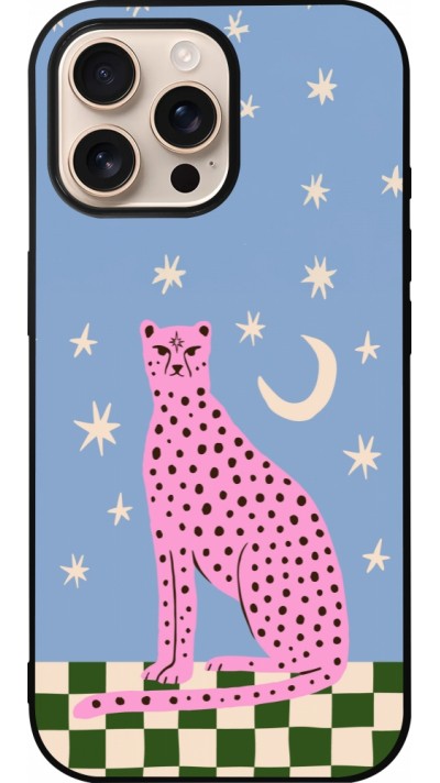 Coque iPhone 16 Pro Max - Silicone rigide noir Pink leopard with stars 2026