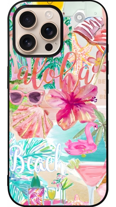 iPhone 16 Pro Max Case Hülle - Silikon schwarz Preppy Collage Aloha