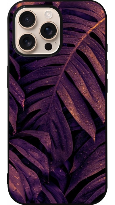iPhone 16 Pro Max Case Hülle - Silikon schwarz Purple Light Leaves