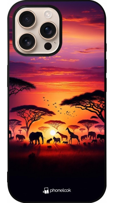 iPhone 16 Pro Max Case Hülle - Silikon schwarz Safari Sonnenuntergang Wildtiere
