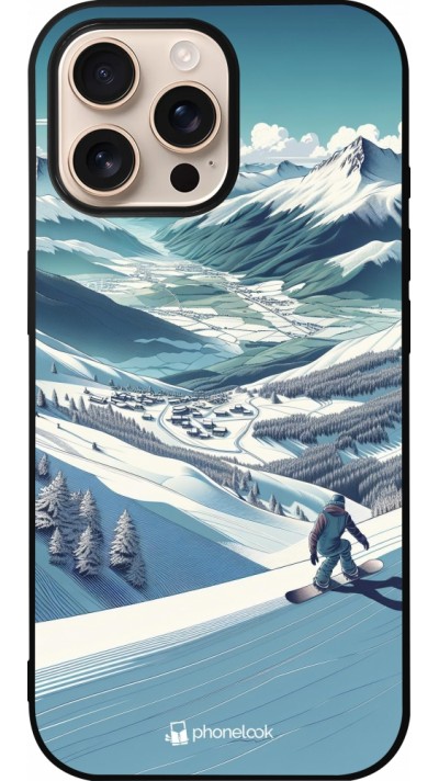 iPhone 16 Pro Max Case Hülle - Silikon schwarz Snowboarder Berg