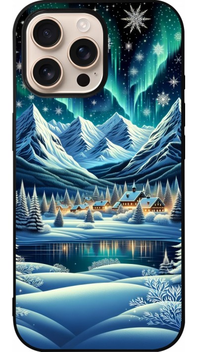 iPhone 16 Pro Max Case Hülle - Silikon schwarz Verschneites Bergdorf am See in der Nacht