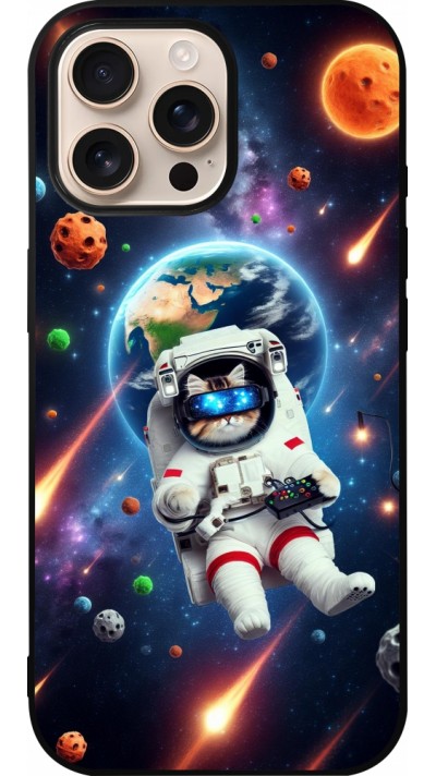 iPhone 16 Pro Max Case Hülle - Silikon schwarz VR SpaceCat Odyssee