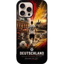 Coque iPhone 16 Pro Max - Silicone rigide noir Football Allemagne splash 2026