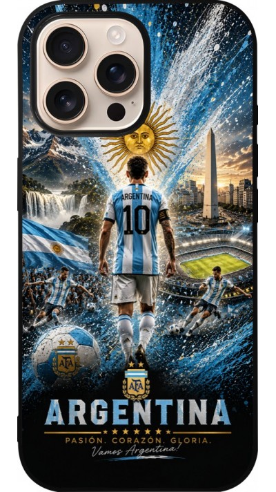 Coque iPhone 16 Pro Max - Silicone rigide noir Football Argentine splash 2026