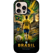 Coque iPhone 16 Pro Max - Silicone rigide noir Football Brésil splash 2026