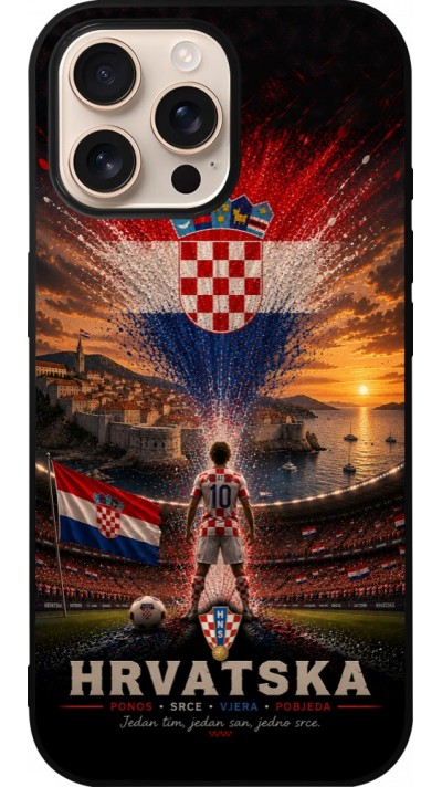 Coque iPhone 16 Pro Max - Silicone rigide noir Football Croatie splash 2026