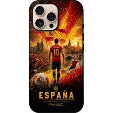 Coque iPhone 16 Pro Max - Silicone rigide noir Football Espagne splash 2026