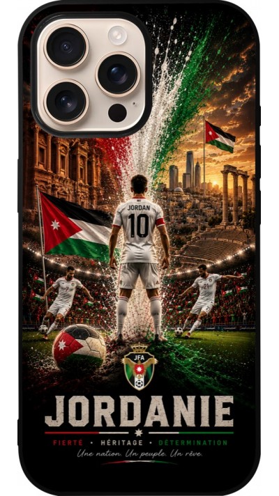 Coque iPhone 16 Pro Max - Silicone rigide noir Football Jordanie splash 2026