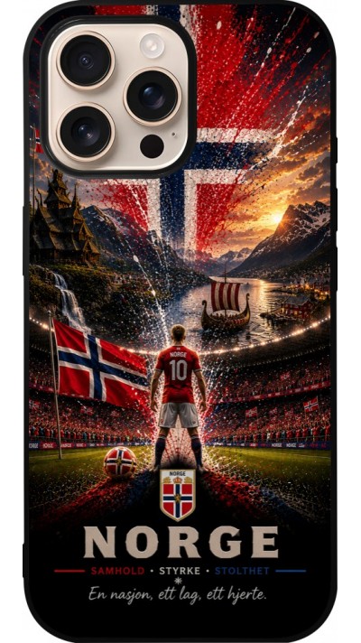 Coque iPhone 16 Pro Max - Silicone rigide noir Football Norvège splash 2026