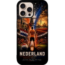 Coque iPhone 16 Pro Max - Silicone rigide noir Football Pays-Bas splash 2026