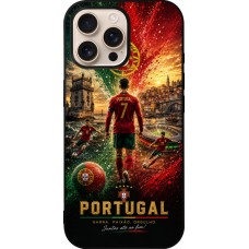 Coque iPhone 16 Pro Max - Silicone rigide noir Football Portugal splash 2026
