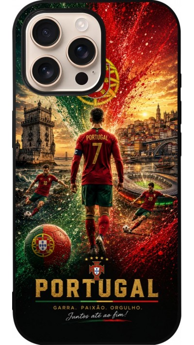 Coque iPhone 16 Pro Max - Silicone rigide noir Football Portugal splash 2026