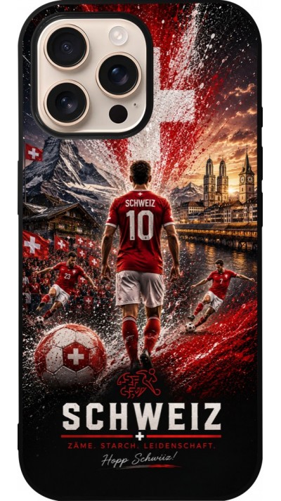 Coque iPhone 16 Pro Max - Silicone rigide noir Football Schweiz splash 2026