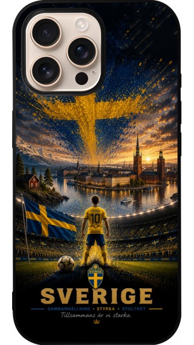 Coque iPhone 16 Pro Max - Silicone rigide noir Football Suède splash 2026