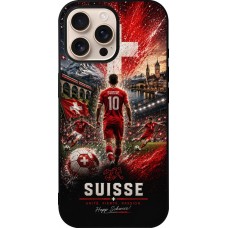 Coque iPhone 16 Pro Max - Silicone rigide noir Football Suisse splash 2026