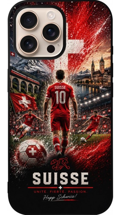 Coque iPhone 16 Pro Max - Silicone rigide noir Football Suisse splash 2026