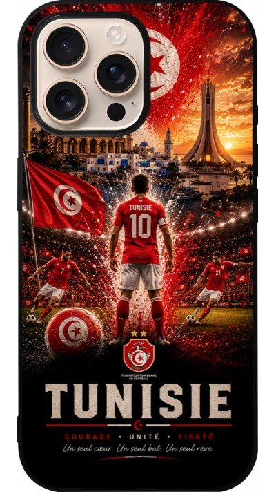 Coque iPhone 16 Pro Max - Silicone rigide noir Football Tunisie splash 2026