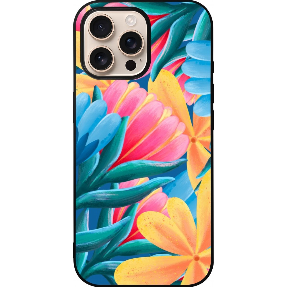 Coque iPhone 16 Pro Max - Silicone rigide noir Spring 23 colorful flowers