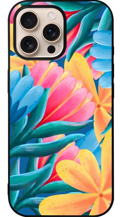 iPhone 16 Pro Max Case Hülle - Silikon schwarz Spring 23 colorful flowers