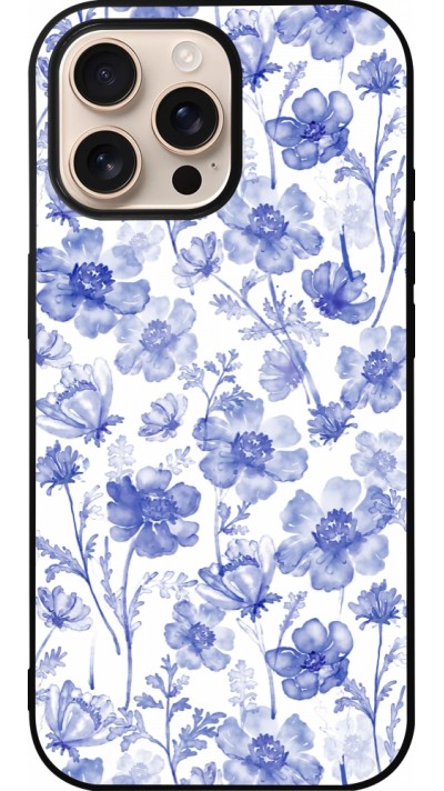 iPhone 16 Pro Max Case Hülle - Silikon schwarz Spring 23 watercolor blue flowers