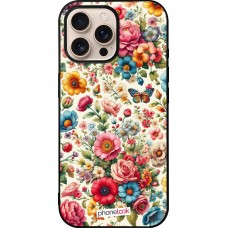 Coque iPhone 16 Pro Max - Silicone rigide noir Spring 25 printemps fleuri