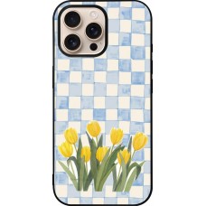Coque iPhone 16 Pro Max - Silicone rigide noir Blue vichy tulips 2026