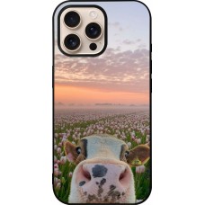 Coque iPhone 16 Pro Max - Silicone rigide noir Cow with tulips 2026