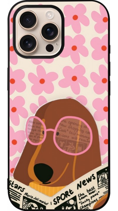 Coque iPhone 16 Pro Max - Silicone rigide noir Dog with newspaper 2026