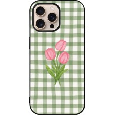 Coque iPhone 16 Pro Max - Silicone rigide noir Green vichy tulips 2026