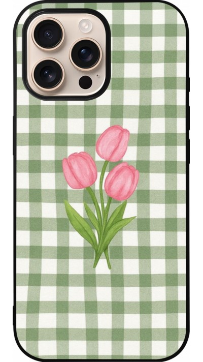 Coque iPhone 16 Pro Max - Silicone rigide noir Green vichy tulips 2026