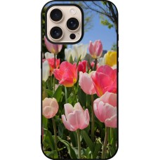 Coque iPhone 16 Pro Max - Silicone rigide noir Tulips 2026