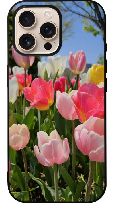 Coque iPhone 16 Pro Max - Silicone rigide noir Tulips 2026