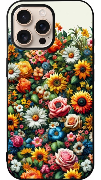 Coque iPhone 16 Pro Max - Silicone rigide noir Summer Floral Pattern