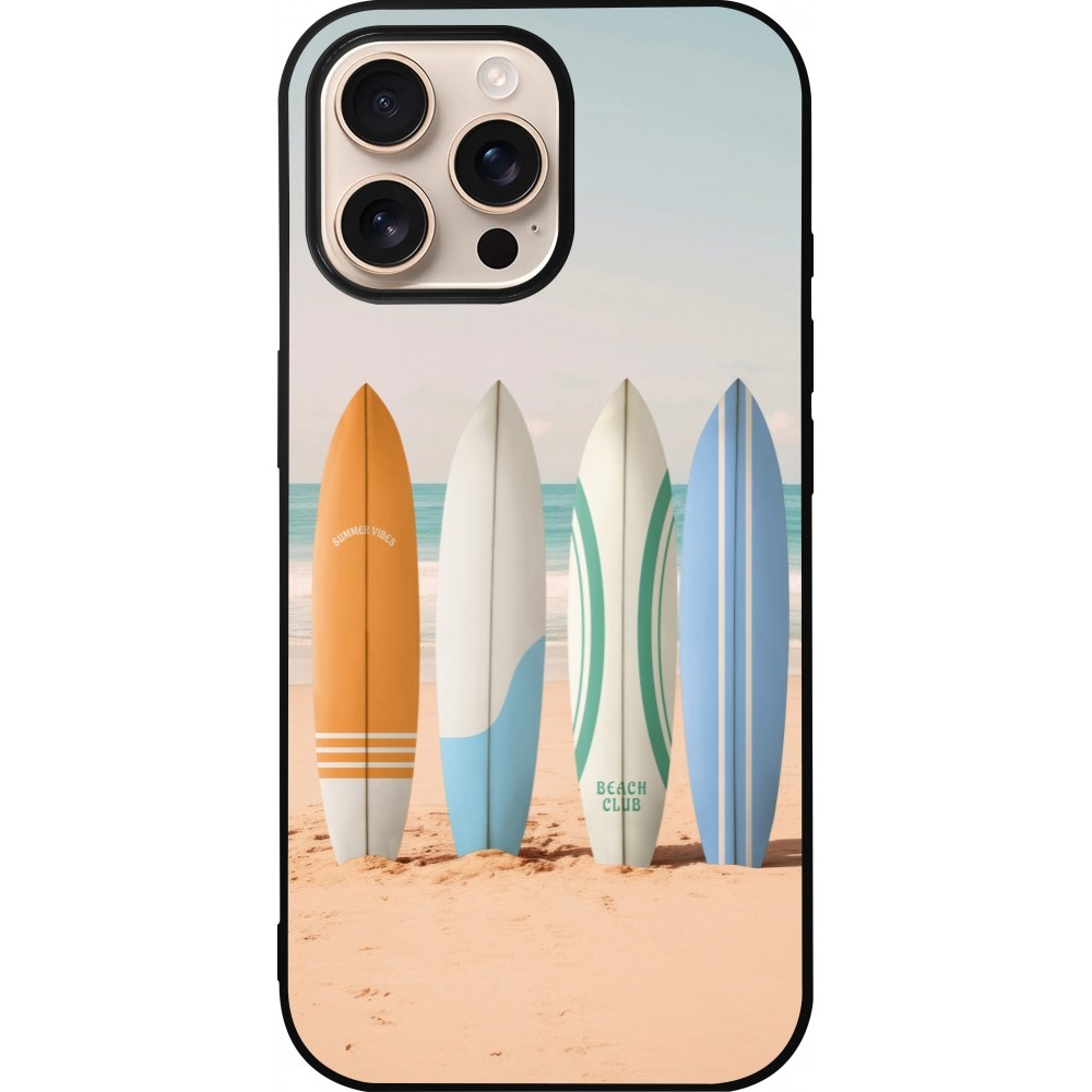 iPhone 16 Pro Max Case Hülle - Silikon schwarz Summer surfboard 2025