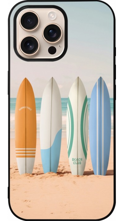 iPhone 16 Pro Max Case Hülle - Silikon schwarz Summer surfboard 2025