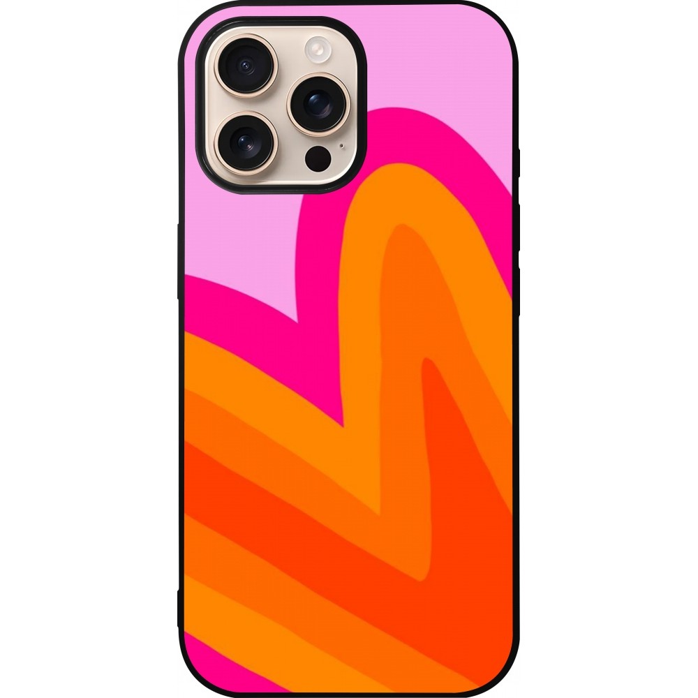 Coque iPhone 16 Pro Max - Silicone rigide noir Valentine 2024 heart gradient