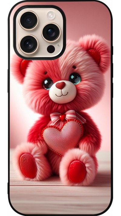 iPhone 16 Pro Max Case Hülle - Silikon schwarz Valentin 2024 Rosaroter Teddybär