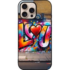 Coque iPhone 16 Pro Max - Silicone rigide noir Valentine 2025 Love U Tag