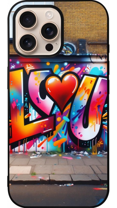 iPhone 16 Pro Max Case Hülle - Silikon schwarz Valentin 2025 Liebe U Tag
