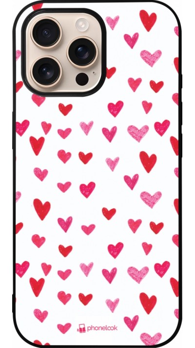 iPhone 16 Pro Max Case Hülle - Silikon schwarz Valentine 2022 Many pink hearts