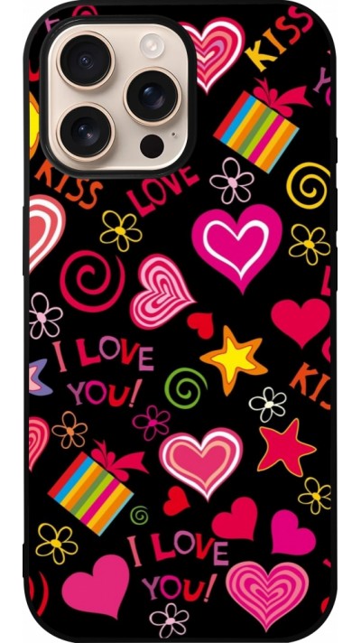 iPhone 16 Pro Max Case Hülle - Silikon schwarz Valentine 2023 love symbols